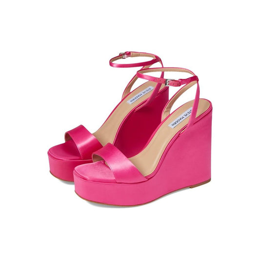 Cecee Pink Satin Wedge Sandals