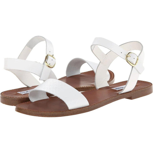 Donddi White Leather Flat Sandals