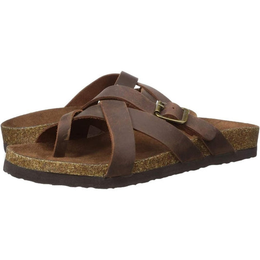 White Mountain  Hobo Brown Leather Strappy Flats
