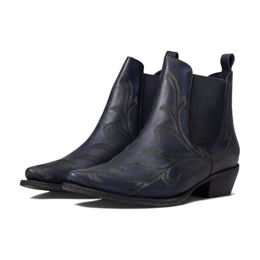 Wayward Black Leather Embroidered Western Ankle Booties