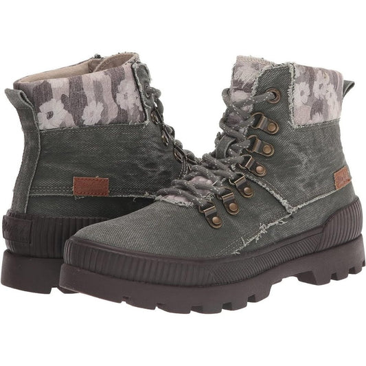 Harper Sage Smoked Canvas Lace Up Hiker Booties