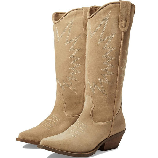 Lilibeth Sand Suede Western Booties