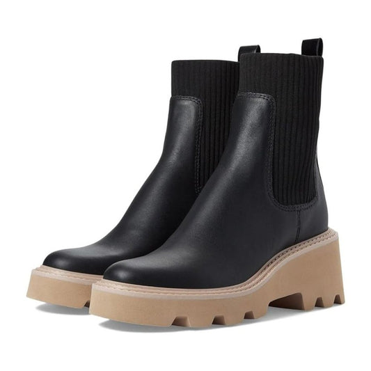 Hoven H2O Black Leather Chelsea Lug Booties