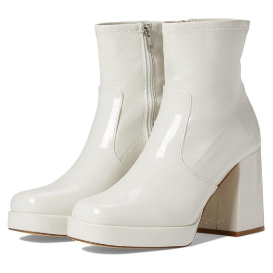 Ever White Patent Heeled Ankle Booties
