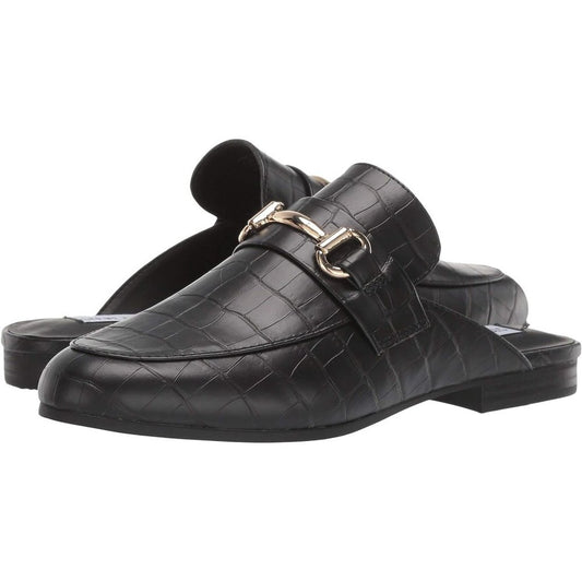 Steve Madden Mules Kandi Black Croc Leather Flats